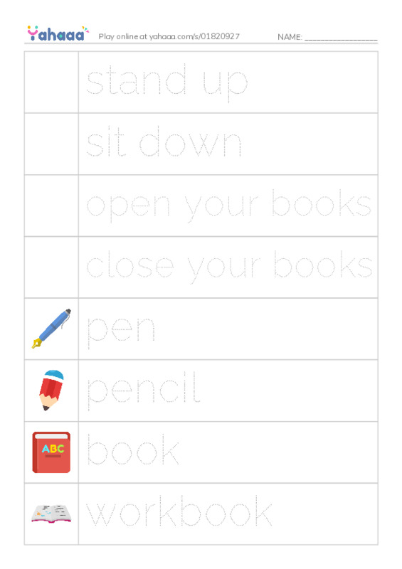 Picture and word rows worksheet for Hello!
