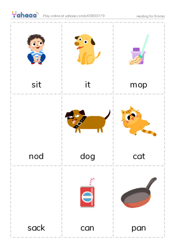 Picture flashcards worksheet for reading for Emma 