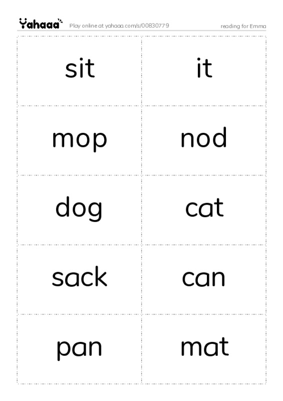 Word flashcards worksheet for reading for Emma 