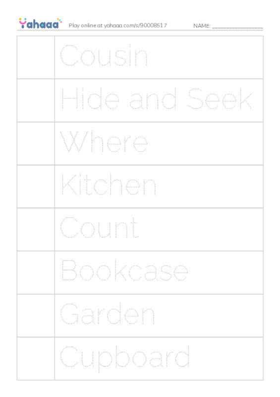 Picture and word rows worksheet for Sara's Favourite Game