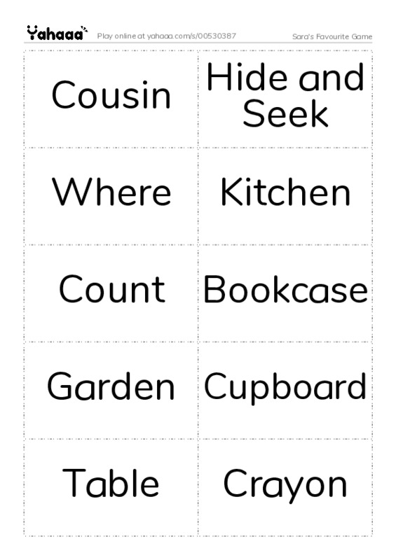 Word flashcards worksheet for Sara's Favourite Game