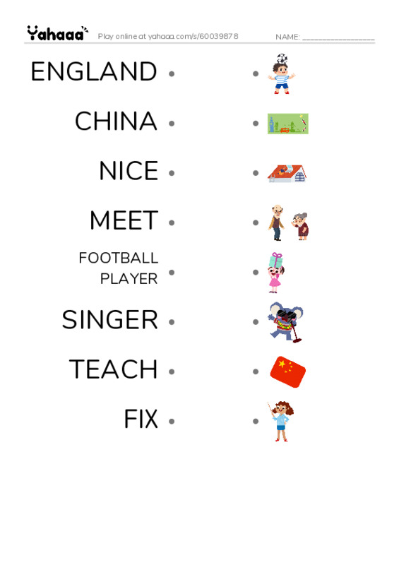 Draw a line to match worksheet for NICE TO MEET YOU