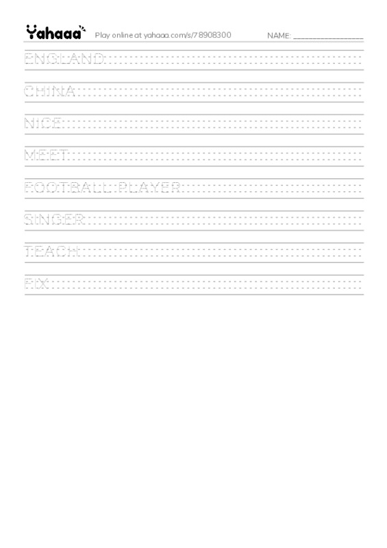 Handwriting lines worksheet for NICE TO MEET YOU