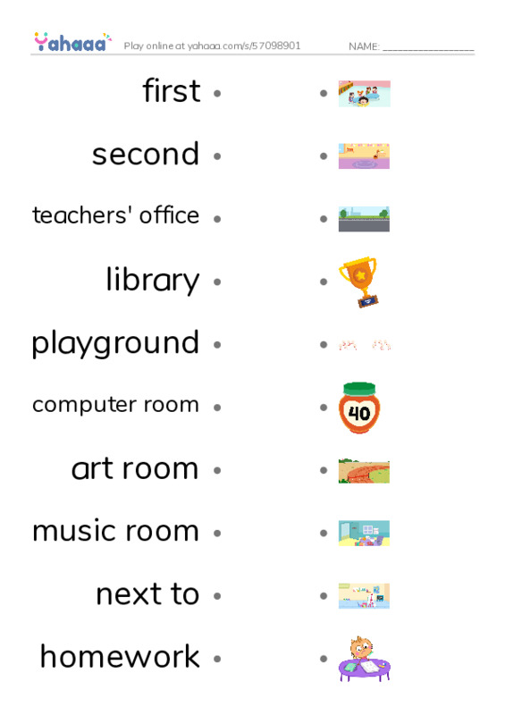 Draw a line to match worksheet for My school