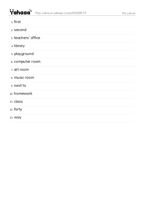 Word list with meanings worksheet for My school