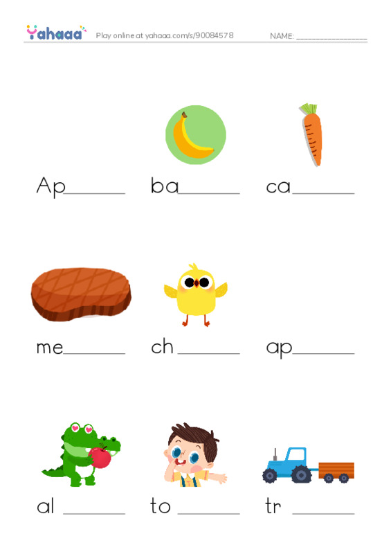 Finish the word worksheet for Unit 1 fruits