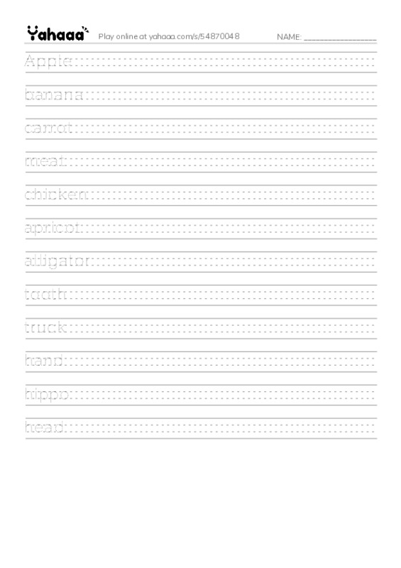 Handwriting lines worksheet for Unit 1 fruits