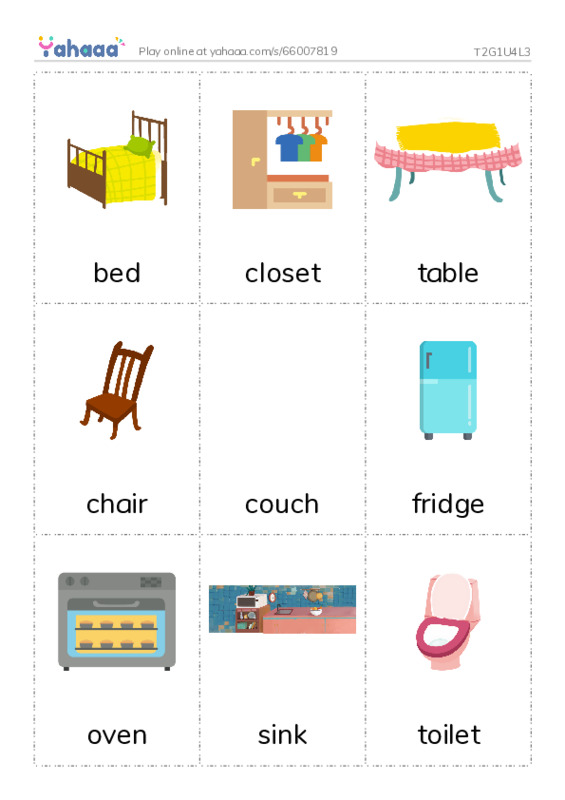 Picture flashcards worksheet for T2G1U4L3
