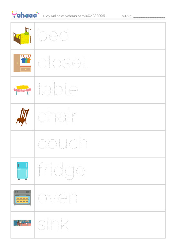 Picture and word rows worksheet for T2G1U4L3