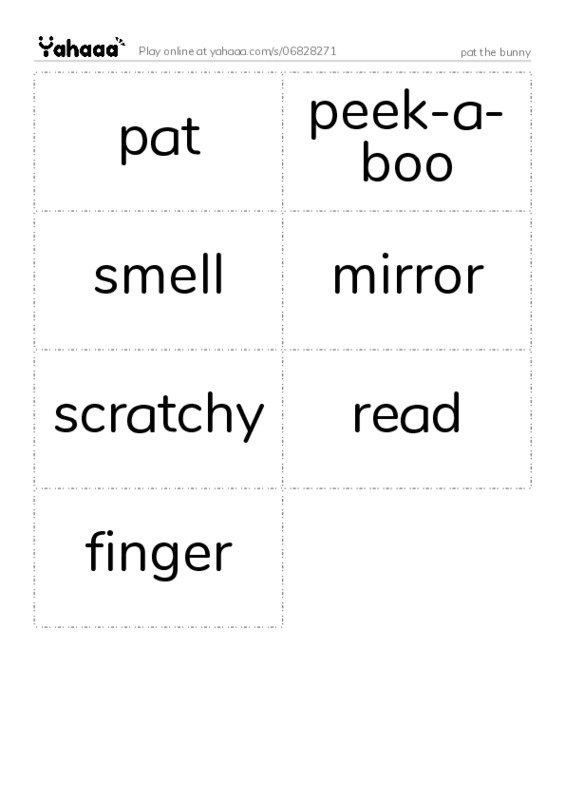 Word flashcards worksheet for pat the bunny