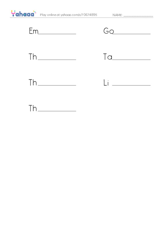 Write the word rows worksheet for 