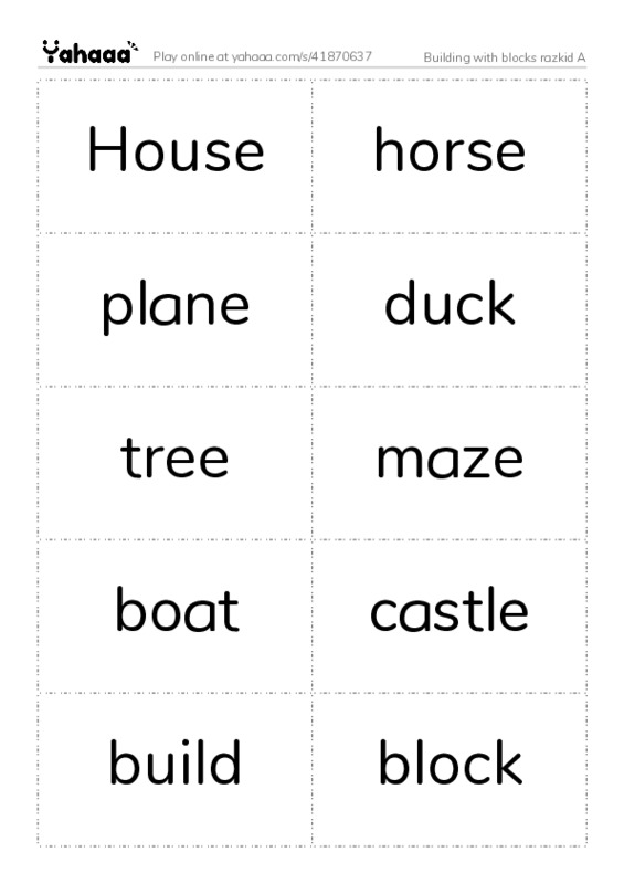 Word flashcards worksheet for Building with blocks razkid A 