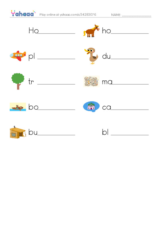 Write the word rows worksheet for Building with blocks razkid A 