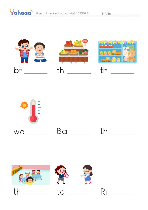 Finish the word worksheet for 