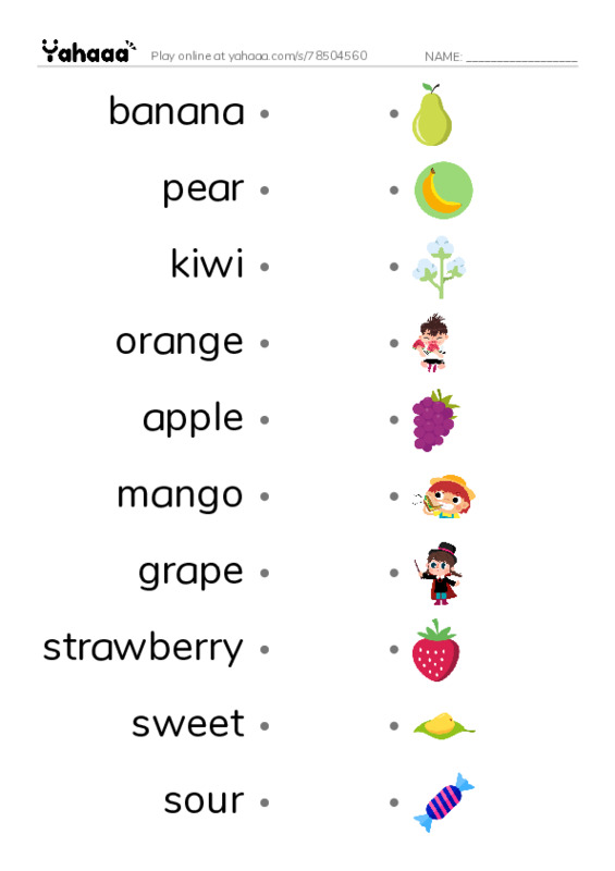 Draw a line to match worksheet for fruite