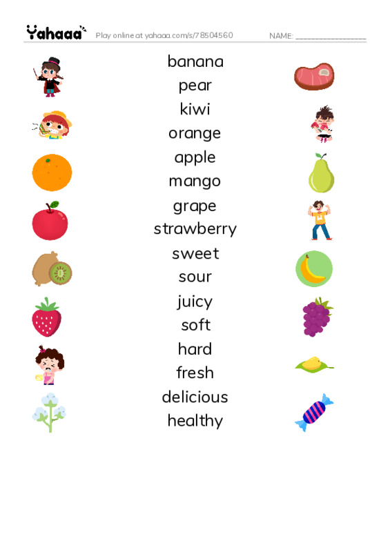 Match both sides worksheet for fruite
