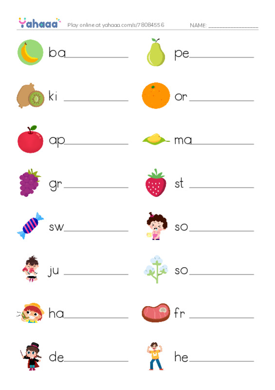 Write the word rows worksheet for fruite